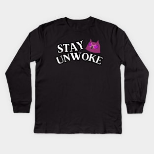 Stay Unwoke - Funny Anti Woke Owl Kids Long Sleeve T-Shirt